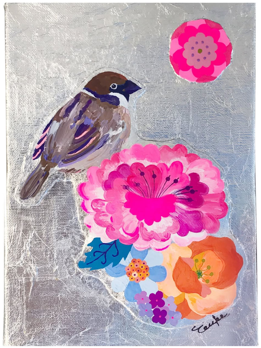Sparrow on flowers